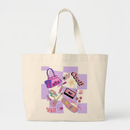 Bolsa tote de estética Y2K linda en rosa y púrpura