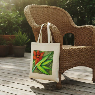 Bolsa tote de flor naranja y hoja verde