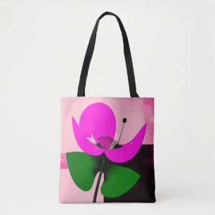 Bolsa tote de flor rosa con hojas verdes