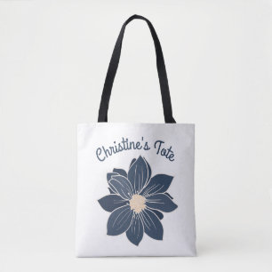 Bolsa tote de flores azul marino personalizada