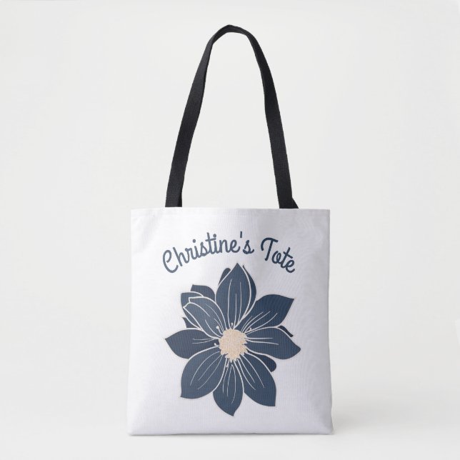Bolsa tote de flores azul marino personalizada (Anverso)