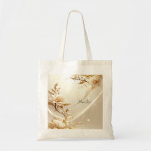 Bolsa tote de flores blancas y doradas