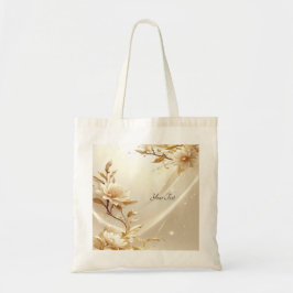Bolsa tote de flores blancas y doradas