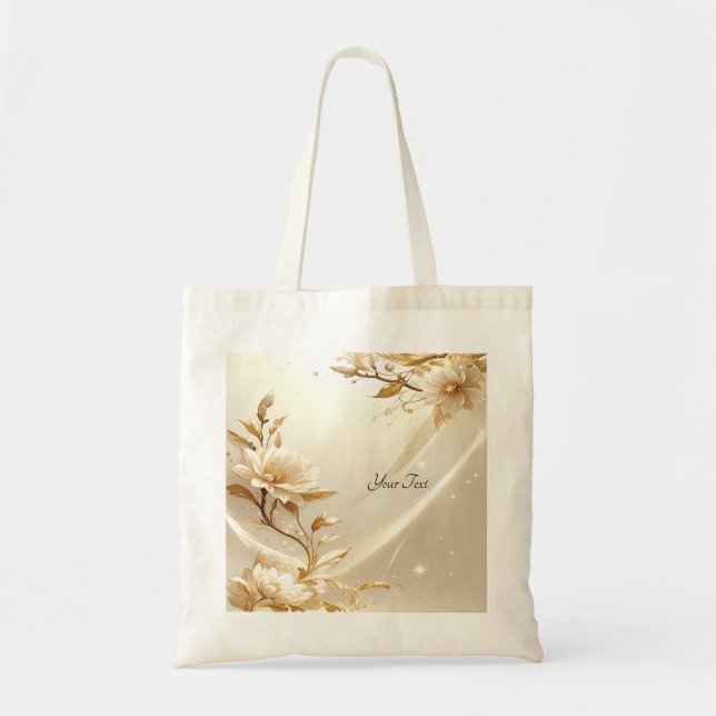 Bolsa tote de flores blancas y doradas (Frente)