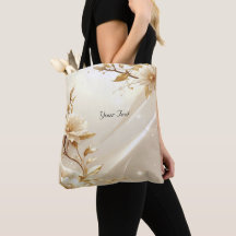 Bolsa tote de flores blancas y doradas