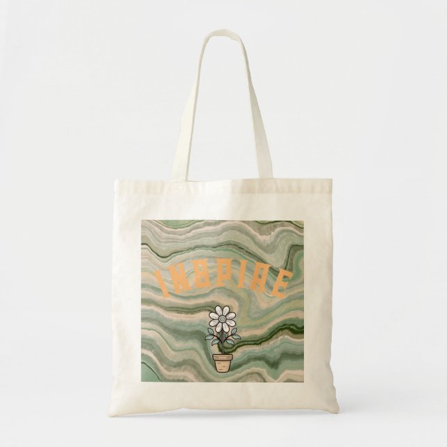 Bolsa tote de flores con estampado de mármol retro (Frente)