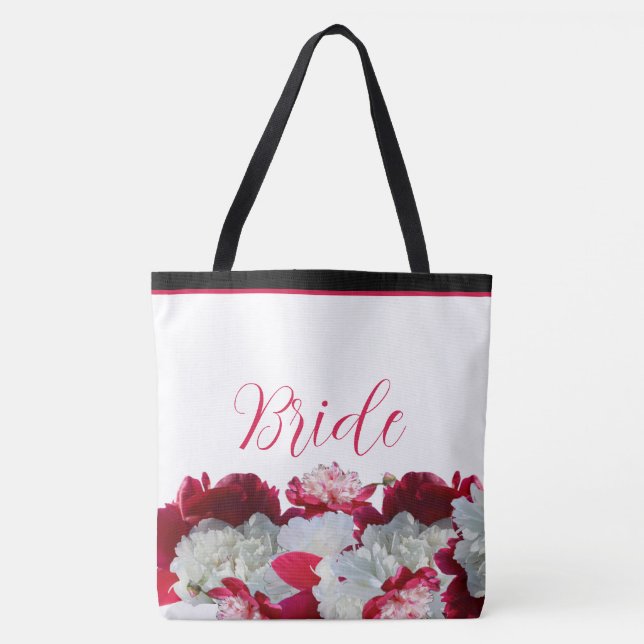 Bolsa tote de flores de peonía para novia con impr (Anverso)
