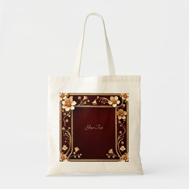 Bolsa tote de flores doradas de Borgoña (Frente)
