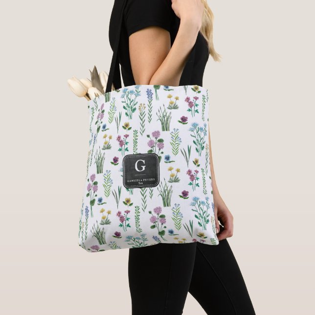Bolsa tote de flores silvestres con patrón floral (Detalle)