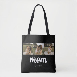 Bolsa Tote de Fotos Negras con Guión de Mamá Estab