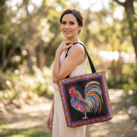 Bolsa tote de gallo colorido con arte vibrante y g