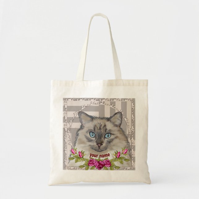 Bolsa tote de gato Ragdoll de Rosas  (Frente)