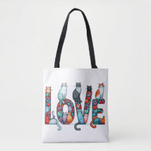 Bolsa Tote de gatos en forma de palabra amor