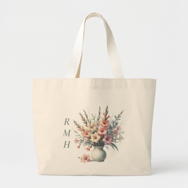 Bolsa tote de gladiolo de agosto personalizada (Frente)