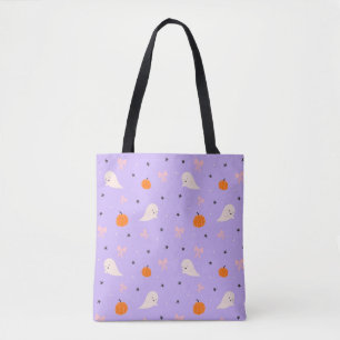 Bolsa tote de Halloween con fantasmas morados lind