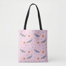 Bolsa tote de Halloween rosa adorable con murciéla