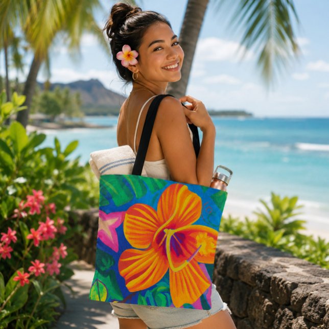Bolsa tote de hibisco laranja Tropical (Subido por el creador)
