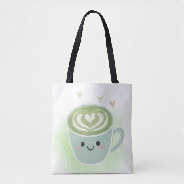 Bolsa tote de hombro Matcha Latte Heart (Anverso)