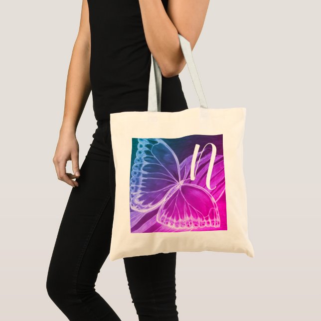 Bolsa Tote de la mariposa inicial personalizada (Anverso (producto))