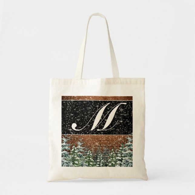 Bolsa Tote de la Monogramada Boda de Madera y Bosq (Frente)