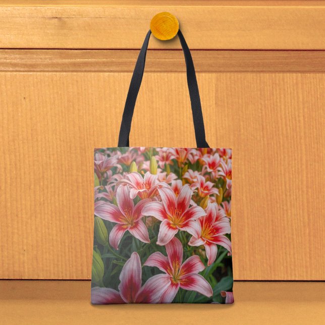 Bolsa tote de lirios rosados (Tote bag with pink lilies)