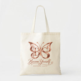 Bolsa tote de lona con mariposa en rosa oro estéti