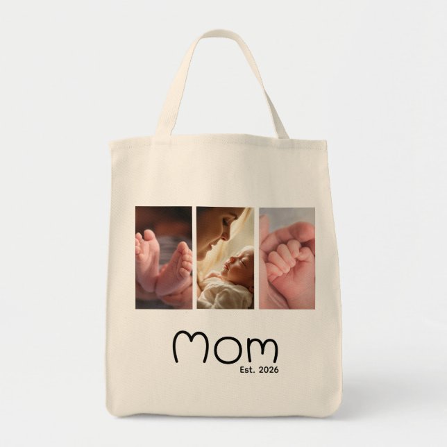 Bolsa Tote de Mamá Establecida Escritura Blanca 3  (Frente)