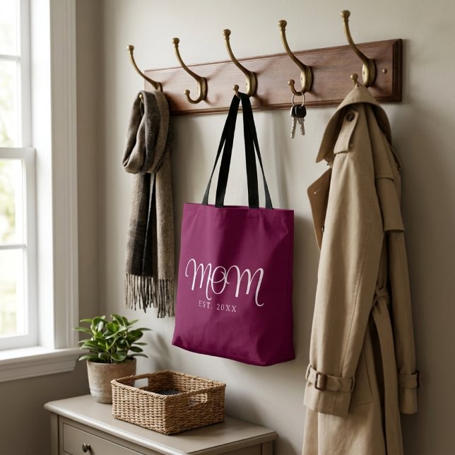 Bolsa Tote de Mamá Establecida Regalo de Nueva Mam (Mom Established New Mom Gift White Script Tote Bag
)