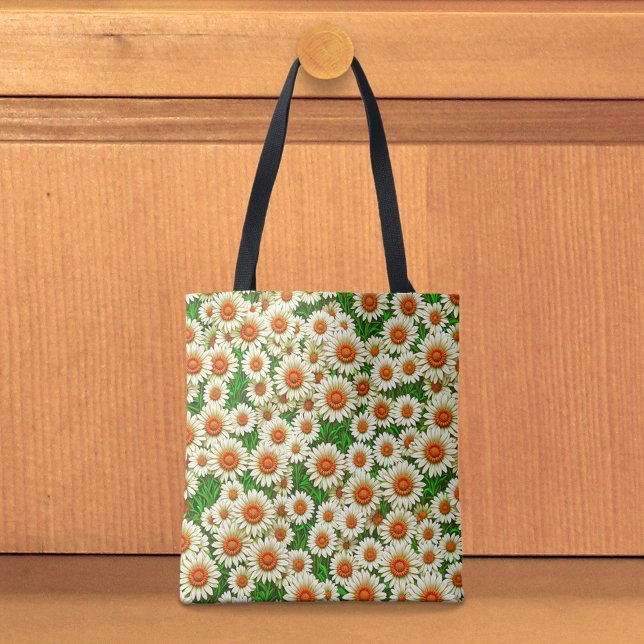 Bolsa tote de margaritas blancas (Tote bag with white daisies)