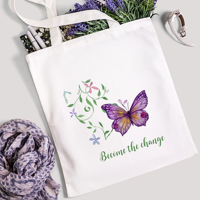 Bolsa Tote de mariposa morada (Purple colored butterfly Tote Bag
)