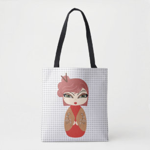 Bolsa tote de muñeca Kokeshi