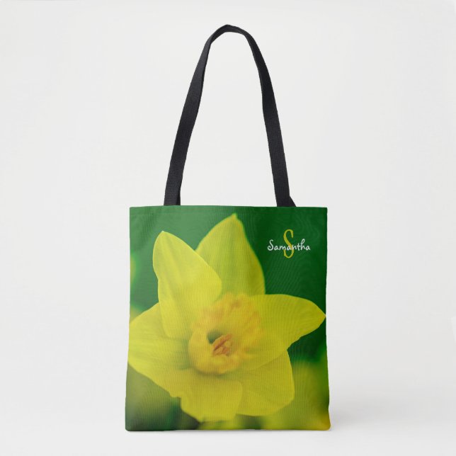 Bolsa tote de narciso sobre verde (Anverso)