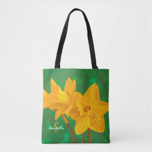 Bolsa tote de narcisos sobre verde
