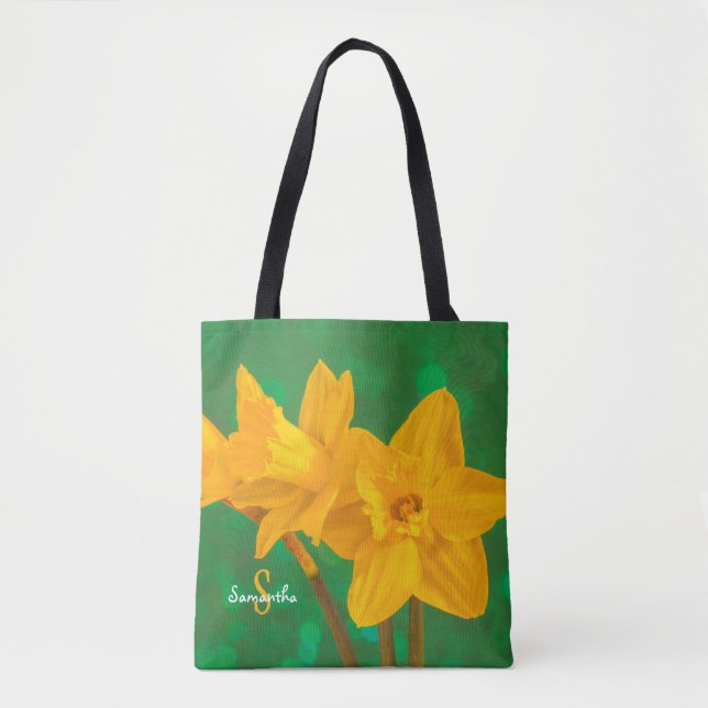 Bolsa tote de narcisos sobre verde (Anverso)