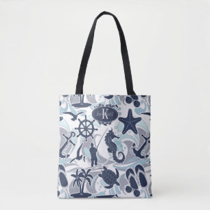 Bolsa Tote de Nautical Beach Pattern Navy ID839