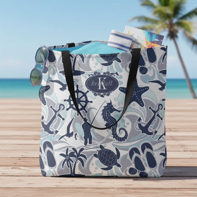 Bolsa Tote de Nautical Beach Pattern Navy ID839 (Subido por el creador)