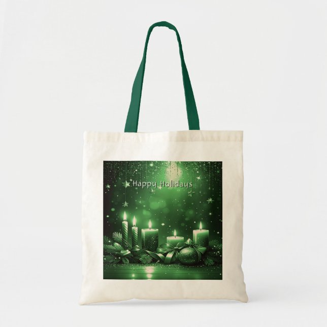 Bolsa Tote de Navidad con Velas Verdes (Frente)