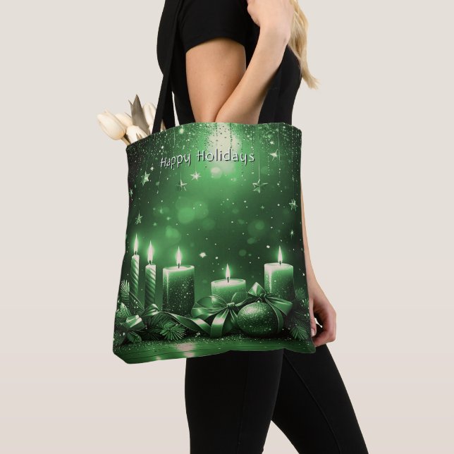 Bolsa Tote de Navidad Velas Verdes Fiesta (Detalle)