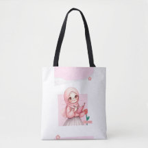 Bolsa tote de niña hijabi linda | Lienzo estético