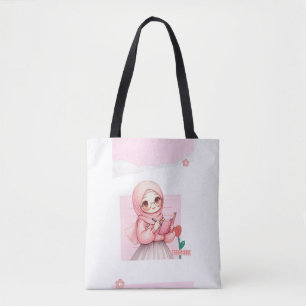 Bolsa tote de niña hijabi linda   Lienzo estético 