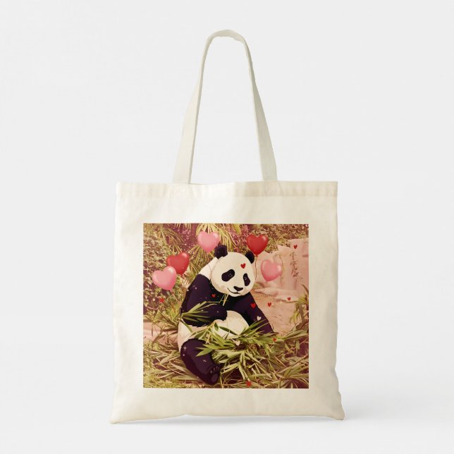 Bolsa tote de panda y corazones (Reverso)