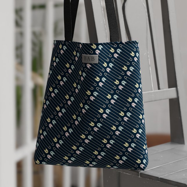 Bolsa Tote de Partera con Patrón de Alfileres Mode (Just add your initials to this cute diaper pin pattern tote bag. Perfect tote for midwives!)