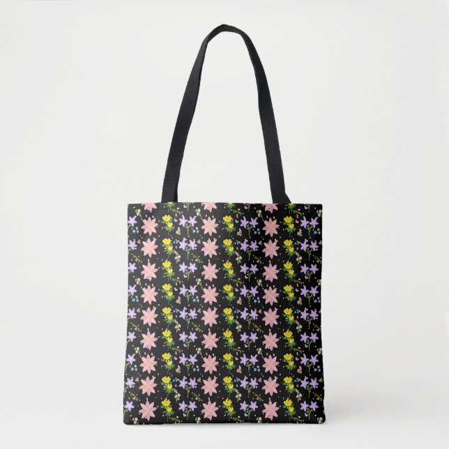 Bolsa tote de patrón botánico de flores silvestres (Anverso)