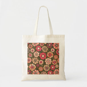 Bolsa tote de patrón floral retro de los 70 