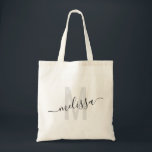 Bolsa Tote de Personalizado moderno de monograma g<br><div class="desc">Bolsa de tote personalizada Monograma y Personalizado de nombres con texto editable en negro y gris sobre un tote reutilizable de lona de color marrón.</div>