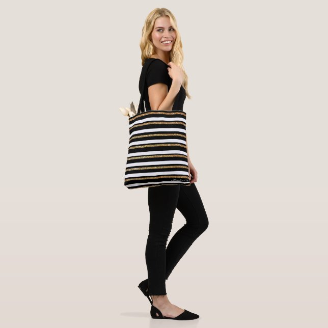 Bolsa Tote de Personalizado rayado blanco y negro  (Puesto)