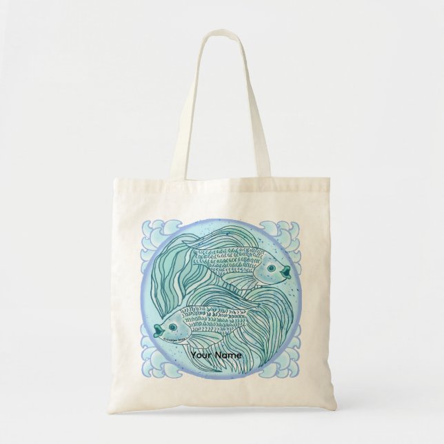 Bolsa tote de pez koi azul (Frente)