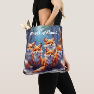 Bolsa tote de plantilla Zorros lindos en un bosque