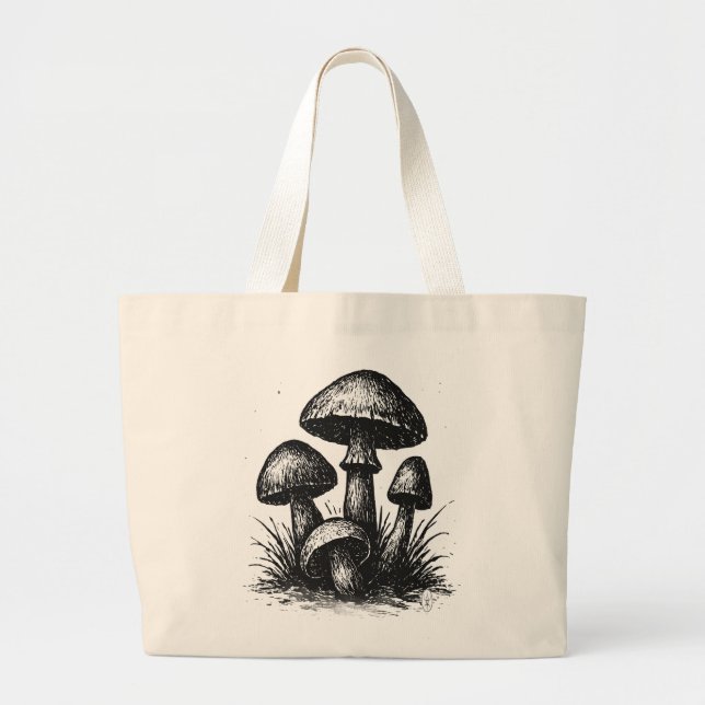 Bolsa Tote de Racimo de Hongos Dibujados a Tinta (Frente)