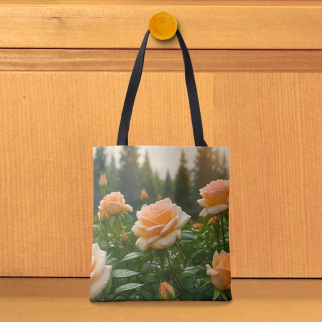 Bolsa tote de rosas melocotón (Tote bag with peach roses)